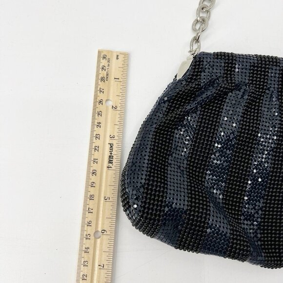 BCBGMAXAZRIA Black Navy Striped Mesh Shoulder Bag Chain Strap Evening Party HOCO - Picture 7 of 13